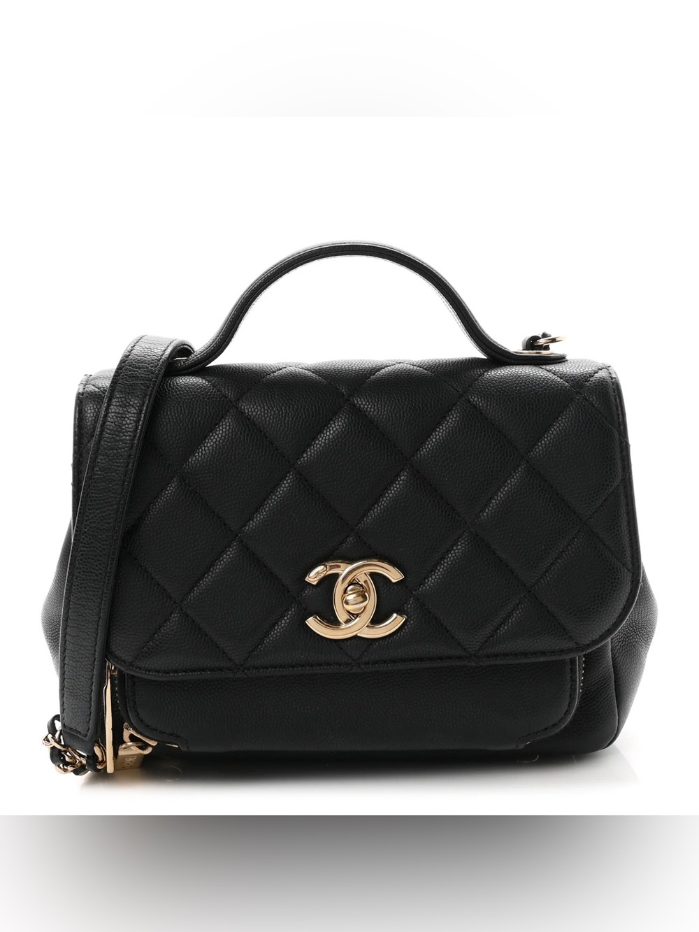 CHANEL Black Quilted Top Handle Satchel with Gold CC Lock-MICROCHIP
